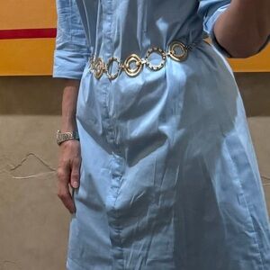 New York & Company Light Blue Dress with Gold Belt